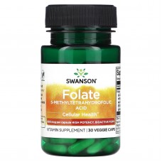 Swanson, Folate 5-Methyltetrahydrofolic Acid 800 мкг (30 капс.), фолат, 5-MTHF