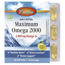 Carlson Labs, Maximum Omega 2000 мг (30 капс.), рыбий жир, омега-3