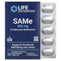 Life Extension, SAMe, S-Adenosyl-Methionine, 400 мг (30 таб.), S-аденозилметіонін з кишковорозчинною оболонкою