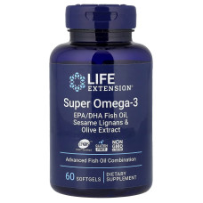 Life Extension, Super Omega-3 EPA/DHA Fish Oil, Sesame Lignans & Olive Extract, (60 капс.), супер Омега-3
