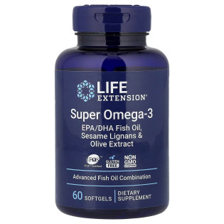 Life Extension, Super Omega-3 EPA/DHA Fish Oil, Sesame Lignans & Olive Extract, (60 капс.), супер Омега-3