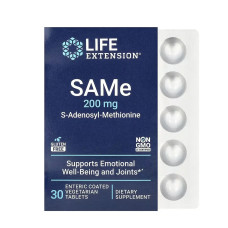 Life Extension, SAMe, S-Adenosyl-Methionine, 200 мг (30 таб.), S-аденозилметионин, с кишечнорастворимой оболочкой