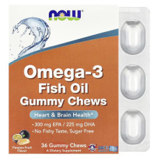 Now Foods, Omega-3 Fish Oil Gummy Chews (36 жевательных пастилок), омега-3 для сердца и мозга