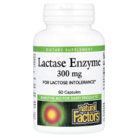Natural Factors, Lactase Enzyme 300 мг (60 капсул), фермент лактаза при непереносимості лактози