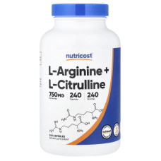 Nutricost, Arginine & Citrulline 500/250 (240 капс.), аргінін, цитрулін