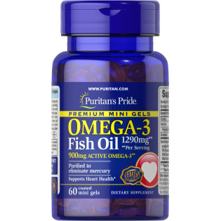 Puritan's Pride, Omega-3 1290 мг (60 міні-капсул), омега-3 для серця, мозку та зору