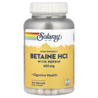 Solaray, Betaine HCl with Pepsin 650 мг (100 капсул), бетаин HCl и пепсин для пищеварения