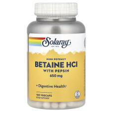 Solaray, Betaine HCl with Pepsin 650 мг (100 капсул), бетаїн HCl та пепсин для травлення