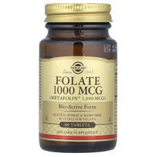 Solgar, Folate Metafolin 1000 мкг (60 таб.), метилфолат, вітамін B9
