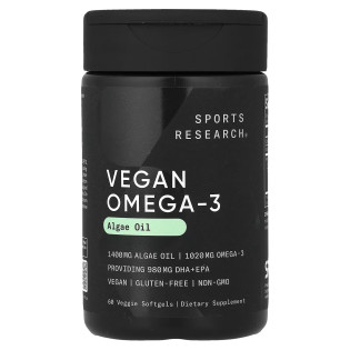 Sports Research, Vegan Omega-3 Algae Oil (60 капс.), веганська омега,-3 DHA та EPA з водоростей