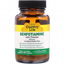 Country Life, Benfotiamine + Thiamin (60 капс.), бенфотиамин B-1