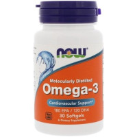 Now Foods, Omega-3 (30 капс.), риб'ячий жир, омега-3