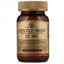 Solgar, Gentle Iron 25 мг (90 капс.), залізо бісгліцінат, залізо хелат